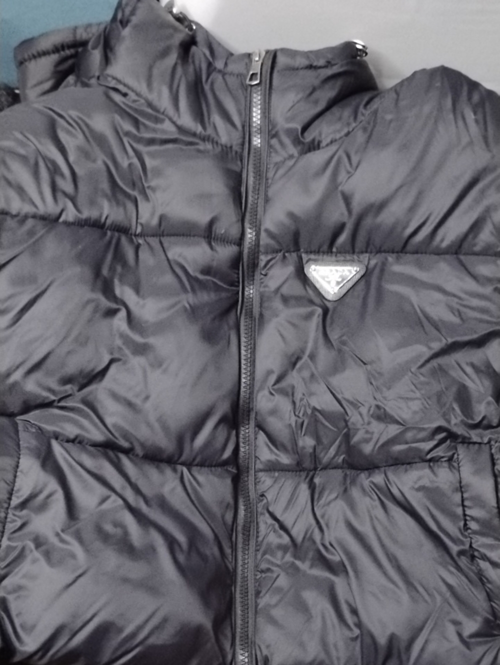 Prada Black Quilted Puffer Jacket with Triangle Logo